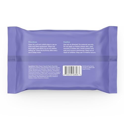 ASUTRA Yoga Mat Cleaning Wipes (Lovely Lavender), 4 Pouches (30 Wipes Each) - No Slippery Residue, Deep-Cleansing for Fitness Gear & Gym Equipment