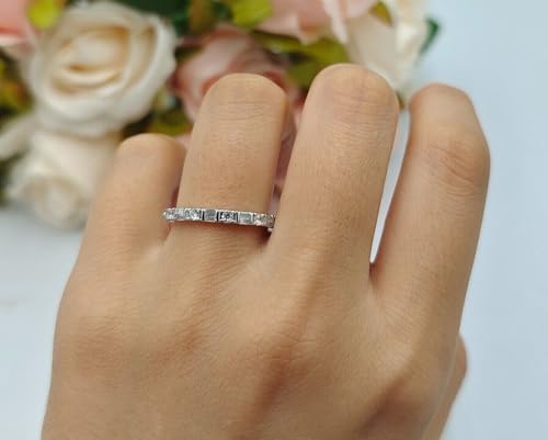 Drizzle Jewels 1Ct Round & Baguette Lab Created Diamond Tension Half Eternity Wedding Band Ring, 14K White Gold Finish (White, 9.25)