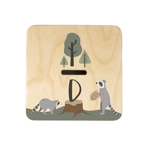 Wooden Piggy Bank for Kids and Adults, Personalized Gift Handmade in USA by BloomOwl, Custom Piggy Bank, Personalized Banks for Kids, Gifts for Baby Boys and Girls (Woodland)