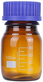 Moonetto 20 Pack Amber Borosilicate Glass 100 mL Graduated Round Lab Media Storage Bottle With GL45 Blue Screw Cap