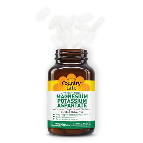 Country Life Target-Mins Magnesium Potassium Aspartate, 600mg/198mg, 90 Tablets, Certified Gluten Free, Certified Vegan (Pack of 2)