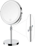 Makeup Mirror with Lights, Height & Brightness Adjustable Lighted Makeup Mirror with 10x Magnification, 8" Rechargeable Double Sided Vanity Mirror with 3 Colors Lights