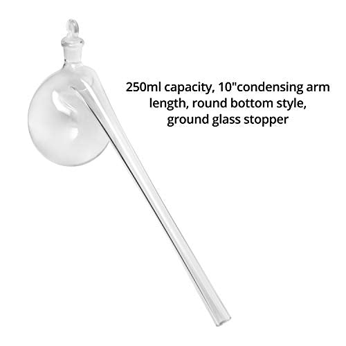 QWORK Distillation Retort, 250ml Lab Distillation Apparatus with Round Bottom and Ground Glass Stopper, for Distilling High Boiling Liquids