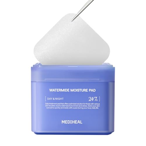 MEDIHEAL Watermide Moisture Pad - Square Cotton Facial Toner Pads with Icelandic Glacial Water - Improve Skin Temperature, Hydrating Toner Pads to Dry, Puffy, Coarse Skin -Vegan Eco Silk Pads,100 Pads
