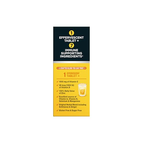 Airborne 1000mg Vitamin C with Vitamin D & Zinc, Sugar Free Multivitamin Immune Support Supplement, Antioxidants Vitamins A C & Vitamin E, 30 Effervescent Tablets, Zesty Orange Flavor