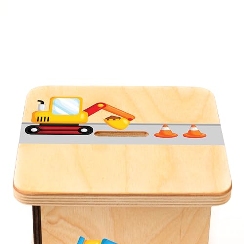 Wooden Piggy Bank for Kids and Adults, Personalized Gift Handmade in USA by BloomOwl, Custom Piggy Bank, Personalized Banks for Kids, Gifts for Baby Boys and Girls (Construction)