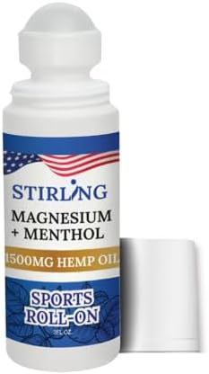 Stirling Menthol Roll On Lotion with Magnesium and 1500mg Pure Hemp - Non-GMO, THC-Free - Fast-Acting Relief for Sore Muscles and Joints, Reduces Swelling and Redness, Promotes Post-Workout Recovery
