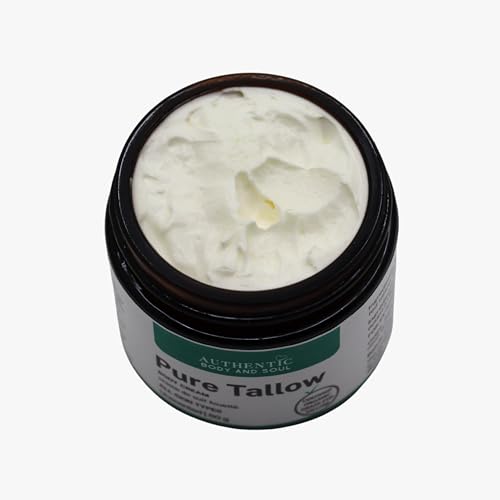 Certified Grassfed Beef Tallow Skin Cream - Whipped Tallow Balm Moisturizer for Sensitive Skin and Baby. (Pure Unscented 4 oz), by Authentic Body And Soul