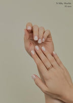 ohora Semi Cured Gel Nail Strips (N Silky Marble) - White, Patterned, Works with UV/LED Lamps, Salon-Quality, Easy to Apply & Remove - Valentine's Day Gel Nail Wraps, Stickers, Romantic Gift Ideas