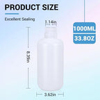 1000ml/33.8 oz Narrow Mouth Round Chemical Container, Plastic Leak Proof HDPE bottle, Lab Reagent Bottles, Water Sample Bottles (2 Pcs)