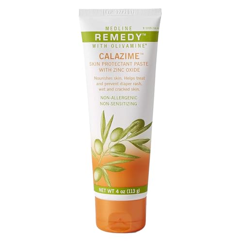Medline Remedy Olivamine Calazime Skin Protectant Paste Cream, Used with Dry Chapped from Diaper Rash, Incontinence, Dermatitis, Psoriasis, Burns, Bites, White, 4 Oz