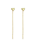 Reffeer Solid 925 Sterling Silver Tiny Cute Heart Dangle Earrings Chain for Women Teen Girls Dangle Earrings Threader Tassel (B-Gold)
