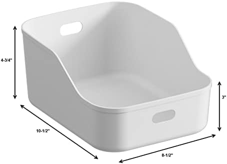 White Plastic Bins/Storage Organizers - Pantry Baskets, Bins for Shelves, Organizer and Storage for Bathroom, Bedrooms, Kitchens and More - Large Size (1 Pack)
