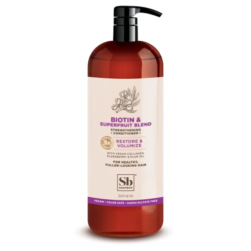 Soapbox Biotin & Collagen Super Fruit Conditioner for Thin, Fine, Thinning Hair | Volumizing & Softening Conditioner to Promote Hair Growth, Strength, Fullness, 1 Liter Pump Bottle