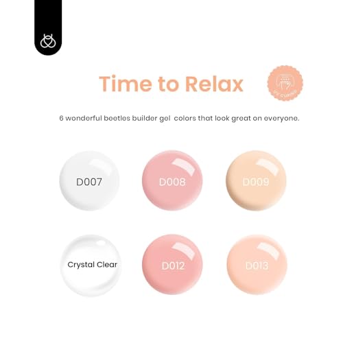 beetles Builder Gel 6 Colors 7 in 1 Strengthener Gel Clear Nude Pink Milky White Hard Gel Nail Extension Gel Rhinestone Gel Nail Glue Art Base Gel Needed