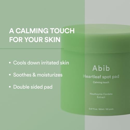 Abib Heartleaf Spot Pad Calming Touch 80pads 5.07 fl.oz. | Korean Acne Soothing Toner Pads for Face, Cleansing, Disposable, Exfoliant, Skin Care