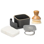 Full Circle Bubble Up Combo — Family Safe, Formaldehyde-Free – Gray Ceramic Soap Dish with Plant-Based Sponge & Bamboo Dish Brush – Versatile Kitchen Scrub Brush Set for Pots, Pans, Counter & Ovens