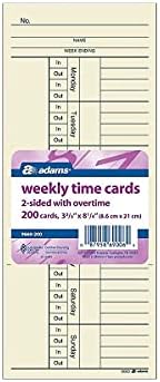 Adams Time Cards, Weekly, 2-Sided, Overtime Format, 3-3/8" x 8-1/4", Manila, Green/Red Print, 200-Count (9660-200)