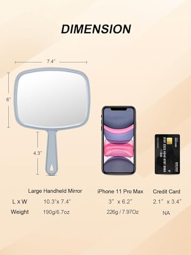 Hand Mirror Salon Barber Hairdressing Handheld Mirror with Handle(Square,Black and Grey,7.4 x 10.3 inches), 2PCS, Black&grey