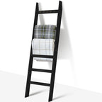 TEAKMAMA 6-Tier 5.4ft Blanket Ladder with Hooks Farmhouse Black