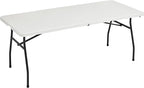 6ft Portable Folding Table Heavy Duty – White Plastic Picnic Party Table with Handle for Camping, Backyard BBQ, Vendor Events, Christmas Use