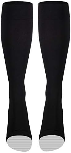 NuVein Medical Compression Stockings, 20-30 mmHg Support for Women & Men, Knee Length, Open Toe, Black, Large