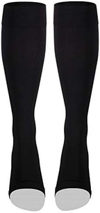 NuVein Medical Compression Stockings, 20-30 mmHg Support for Women & Men, Knee Length, Open Toe, Black, Large