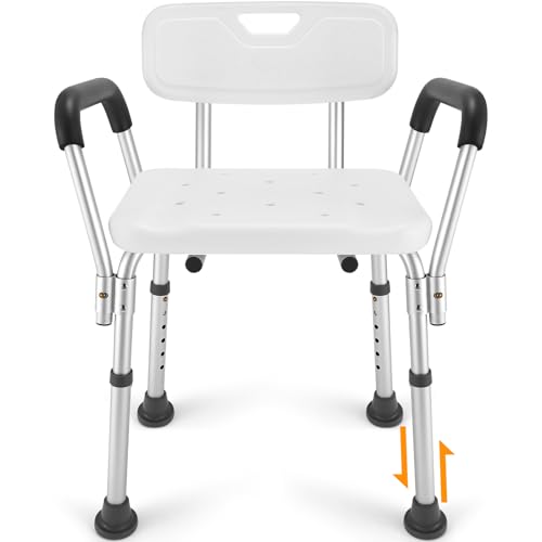 TABEKE Shower Chair for Inside Shower, Heavy Duty Shower Chair with Backrest & Padded Armrest, Height Adjustable Shower Bench, Shower Seat for Bathtub, Elderly and Disabled