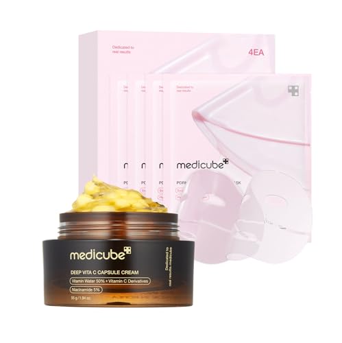 medicube Daily Skincare Duo for Uneven Skin - Deep Vitamin C Golden Capsule Face Moisturizer + Salmon DNA PDRN pink collagen jelly gel mask
