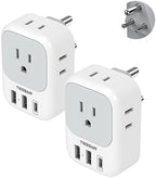 India Plug Adapter 2 Pack, TESSAN Type D Travel Adapter with 4 Outlets 3 USB Charger (1 USB C Port), US to Indian Outlet Adaptor for USA to Bangladesh, India, Kuwait, Maldives