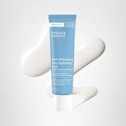 Paula's Choice RESIST Daily Hydrating Fluid Face Moisturizer with SPF 50 Sunscreen, Face Sunscreen for Oily Skin, Chamomile & Vitamin E, UVA/UVB Protection, Fragrance-Free, TSA Friendly, 2 Fl Oz