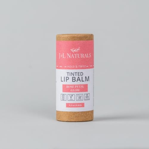 J&L Naturals Tinted Lip Balm | Vegan & Cruelty Free Lip Stain | Zero Waste Makeup | Plastic-Free, Hydrating & Moisturizing Lip Tint | Made in US (Bundle (5-Pack), Rose Petal Glow)