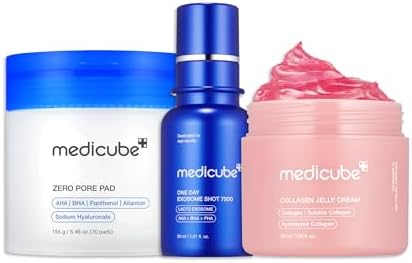 medicube Affordable Trio for Pore & Texture Care: Zero Pore Pads 2.0 and Zero Exosome Shot 7,500 PPM Spicule Facial Serum and Collagen Jelly Cream-50ml