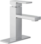 Moen Revyl Chrome One-Handle Single Hole Modern Bathroom Sink Faucet with Optional Deckplate and Spring Loaded Drain Assembly, 84771