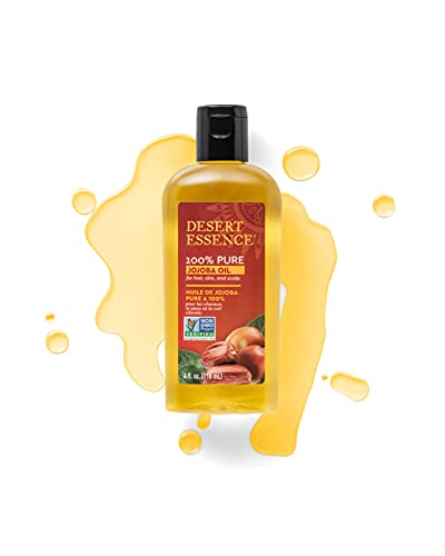 Desert Essence 100% Pure Jojoba Oil - Hair & Skin Oil - Suitable For All Skin Types - No Oily Residue May Help Prevent Flakiness - Makeup Remover - Aftershave Moisturizer (4 Fl Oz (Pack of 1))