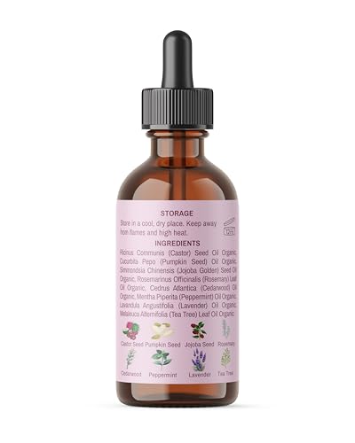 USDA Organic Rosemary Hair Oil for Hair Growth 4oz - Cold Pressed & Hexane Free Blend of Castor, Pumpkin Seed, Peppermint & Jojoba Oils - Thickening & Strengthening Hair Loss Treatment for Women & Men