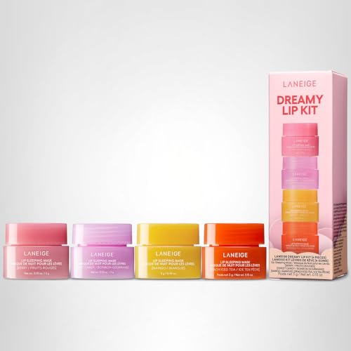 LANEIGE Dreamy Lip Kit: Lip Sleeping Mask Berry, Sweet Candy, Mango, and Peach Iced Tea, Nourish, Hydrate, Vitamin C, Shea Butter, Coconut Oil