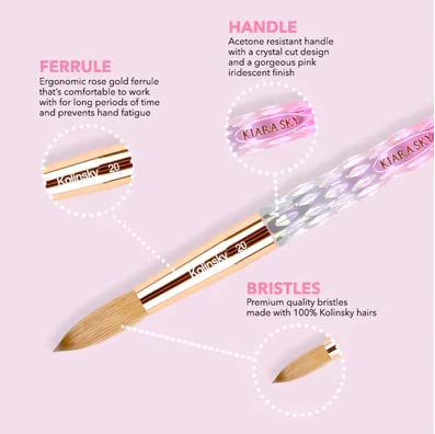 Kiara Sky Pink Crystal Acrylic Nail Brush - Professional Nail Cleaner Tool - Nail Kolinsky Brush for Women - 100% Kolinksy Hand Crafted Nail Tools - Long Lasting Nail Cleaning Brush, (18)