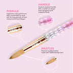 Kiara Sky Pink Crystal Acrylic Nail Brush - Professional Nail Cleaner Tool - Nail Kolinsky Brush for Women - 100% Kolinksy Hand Crafted Nail Tools - Long Lasting Nail Cleaning Brush, (18)