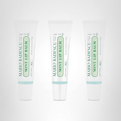 Mario Badescu Moisturizing Mint Lip Balm for Dry Cracked Lips, Infused with Coconut Oil and Shea Butter, Ultra-Nourishing Lip Care Moisturizer for Soft, Smooth and Supple Lips, 3 Pack
