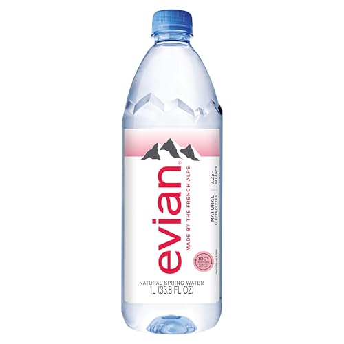 Evian Natural Spring Water (One Case of 12 Individual Bottles, each bottle is 1 liter) Naturally Filtered Spring Water in Large Bottles