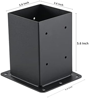 4x4 Post Base 2 Pcs, (Inner Size 3.6x3.6) Post Anchors, 13GA Thick Solid Steel & Black Powder Coated,Deck Post Brackets Support Deck Base Plate Pergola Brackets Fence Kit Mailbox Mount