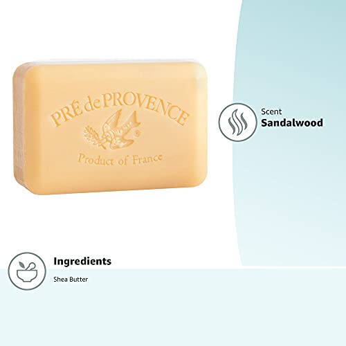 Pre de Provence Artisanal Soap Bar, Enriched with Organic Shea Butter, Natural French Skincare, Quad Milled for Rich Smooth Lather, 8.8 Ounce, Sandalwood