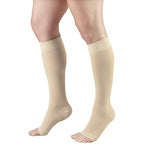 Truform 20-30 mmHg Medical Compression Stockings, Smooth Stretch Microfiber, Knee High, Open Toe, Beige, Medium