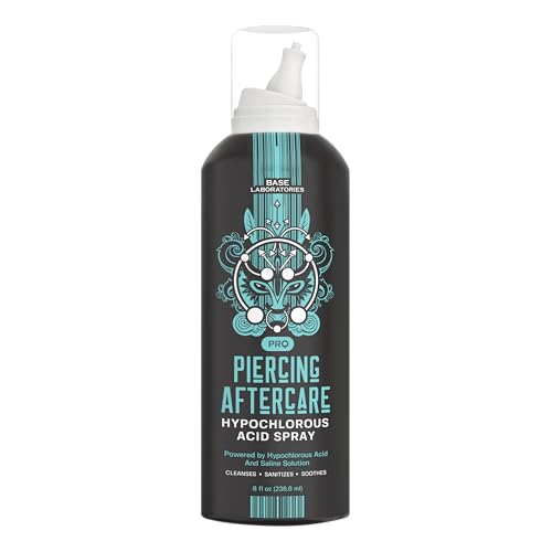 BASE LABORATORIES Hypochlorous Acid Spray 8oz | Piercing Aftercare Healing Solution for Piercings, Bumps, Keloids & Wounds - Nose, Ears, Belly
