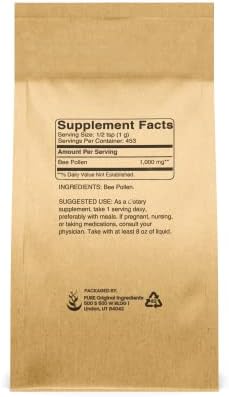 PURE ORIGINAL INGREDIENTS Bee Pollen Powder, 1 lb, No fillers, Undiluted Supplement