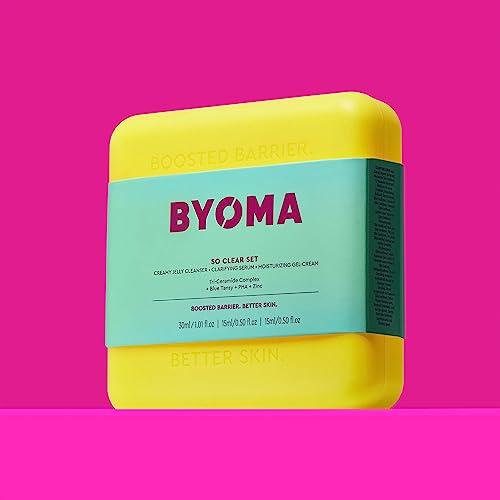 BYOMA So Clear Set - Barrier Repair Skincare Set for Acne Prone Skin - Creamy Jelly Cleanser, Clarifying Face Serum & & Gel-Cream Moisturizer - Unclogs Pores, Targets Blemishes - 30ml, 15ml, 15ml