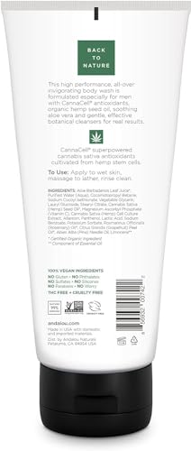 Andalou Naturals CannaCell MEN Invigorating 3-in-1 Body Wash, 8.5 Ounces