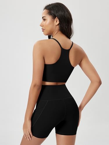 ODODOS Halter Sports Bra for Women Non Padded Strappy Cropped Tops Workout Yoga Crop