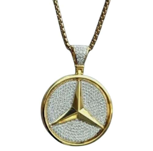 Exquisite 2.20Ct Round Lab-Created Diamond Mercedes Benz Pendant – Luxury 14K Yellow Gold Plated Jewelry for Men in Sterling Silver